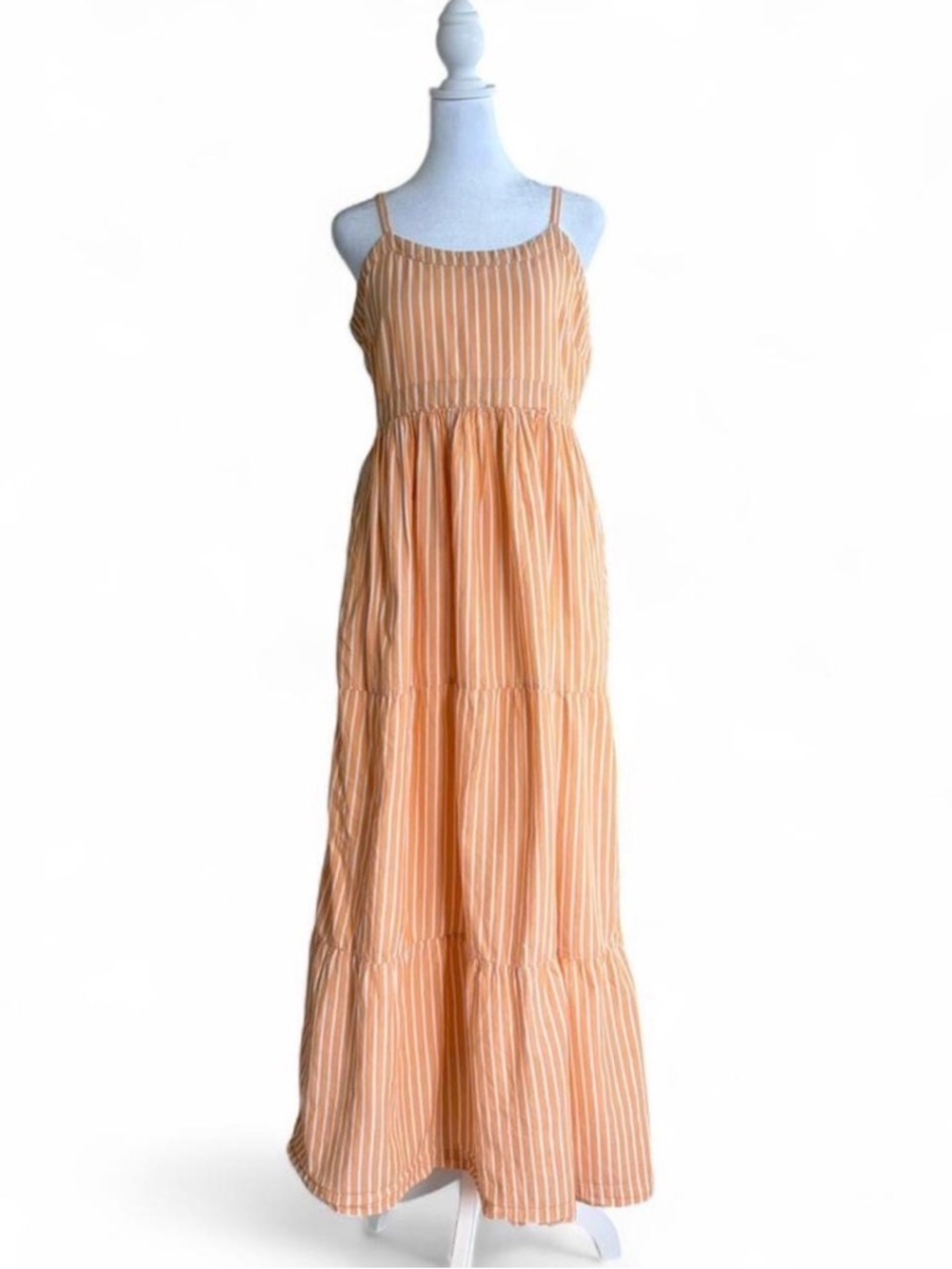 Pact Peach Striped Organic Cotton Maxi Dress